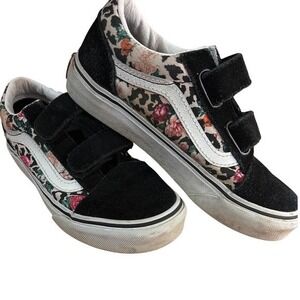 Vans Old Skool Floral Leopard‎ Print Sneakers Black Suede Kids Size 1